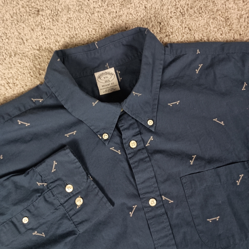 Brooks Brothers Skateboard Embroidered Regent Fit‎ Mens Blue Short Sleeve...